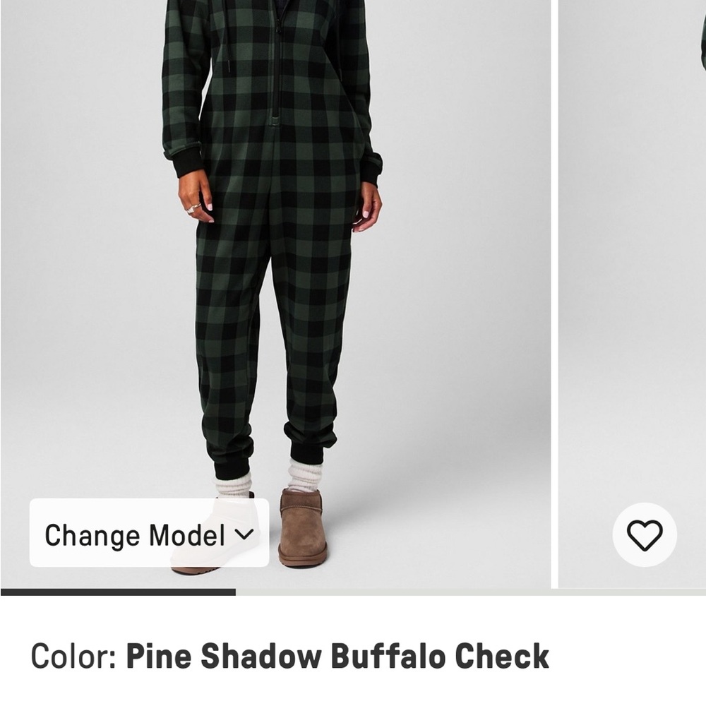 Fabletics Cozy Fleece Hooded Onesie - Pine Shadow Buffalo Check
